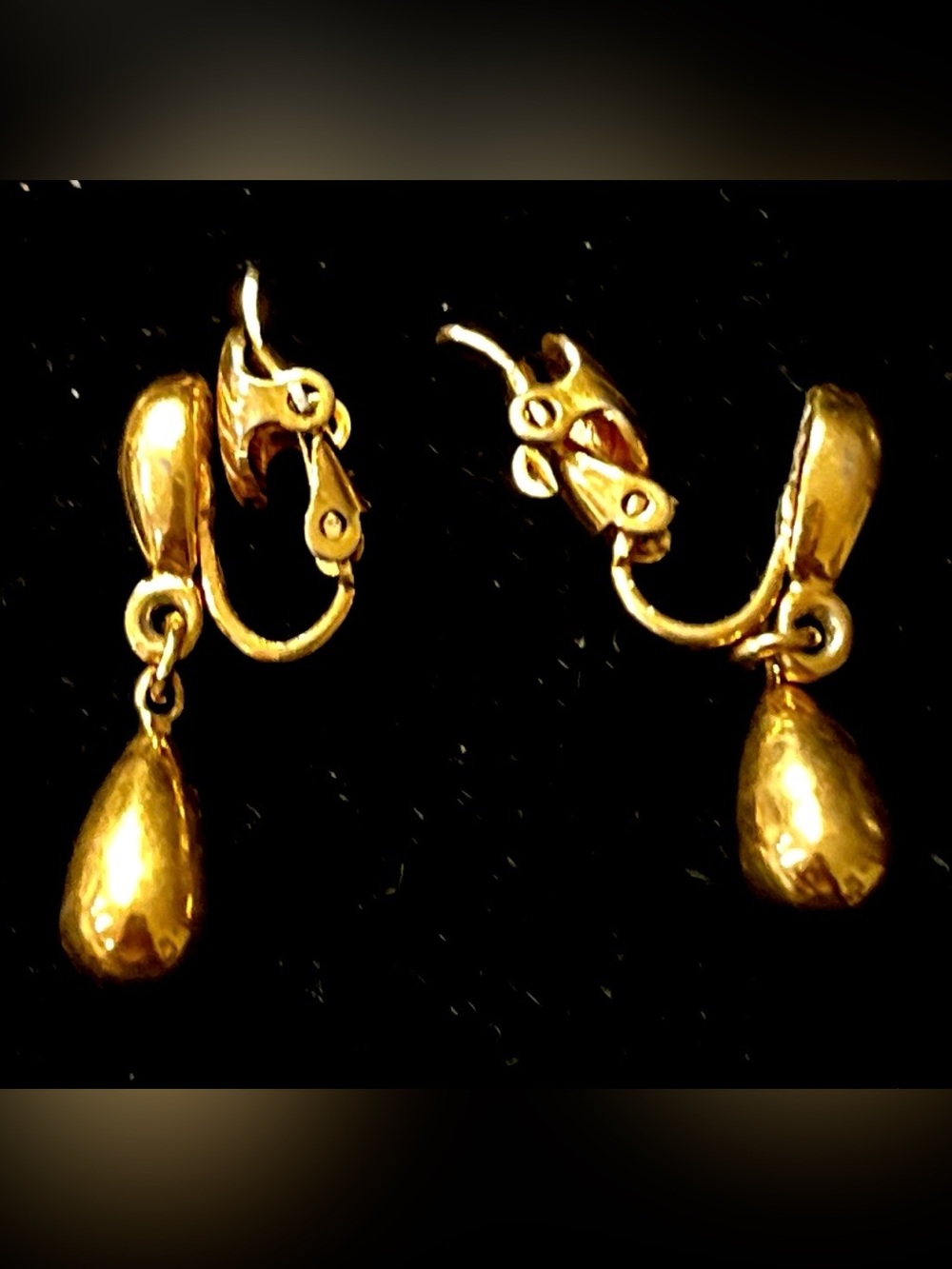 Gold Drop Clip-On Earrings - Elegant Teardrop Design - Picture 2 of 4